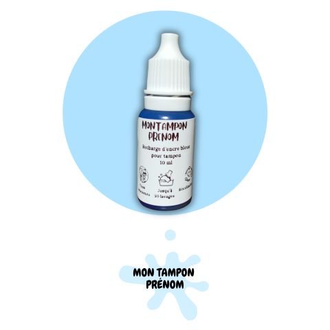 Recharge encre bleue pour tampon encreur personnalisé - 10 ml - Mon Tampon Prénom