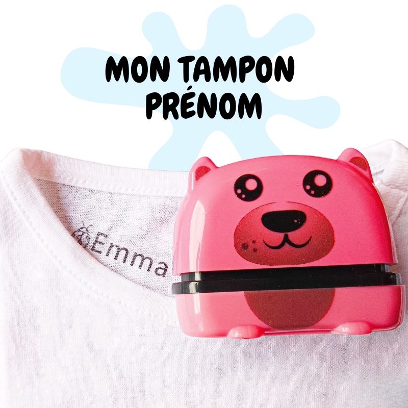 Tampon personnalisable Nounours Rose pour vêtements d'enfants, made in France